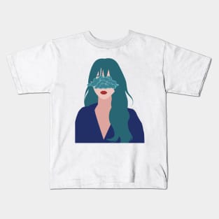 Beautiful girl with blue hair and blue cloud on the eyes Kids T-Shirt